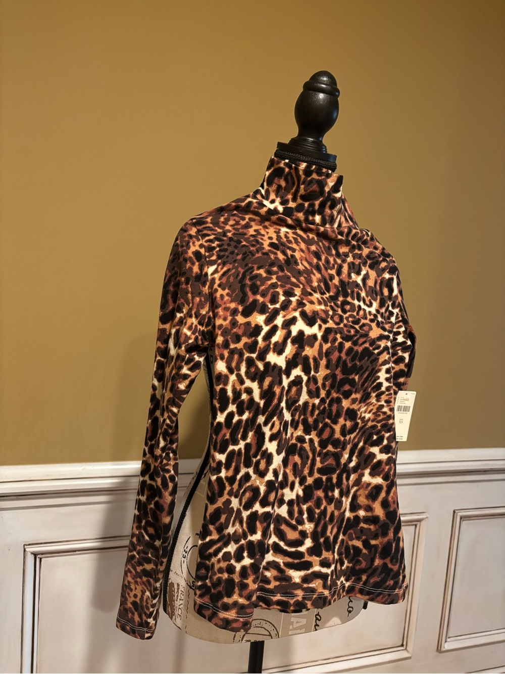 Anthropologie Leopard Print Turtleneck Top in Brown and Black